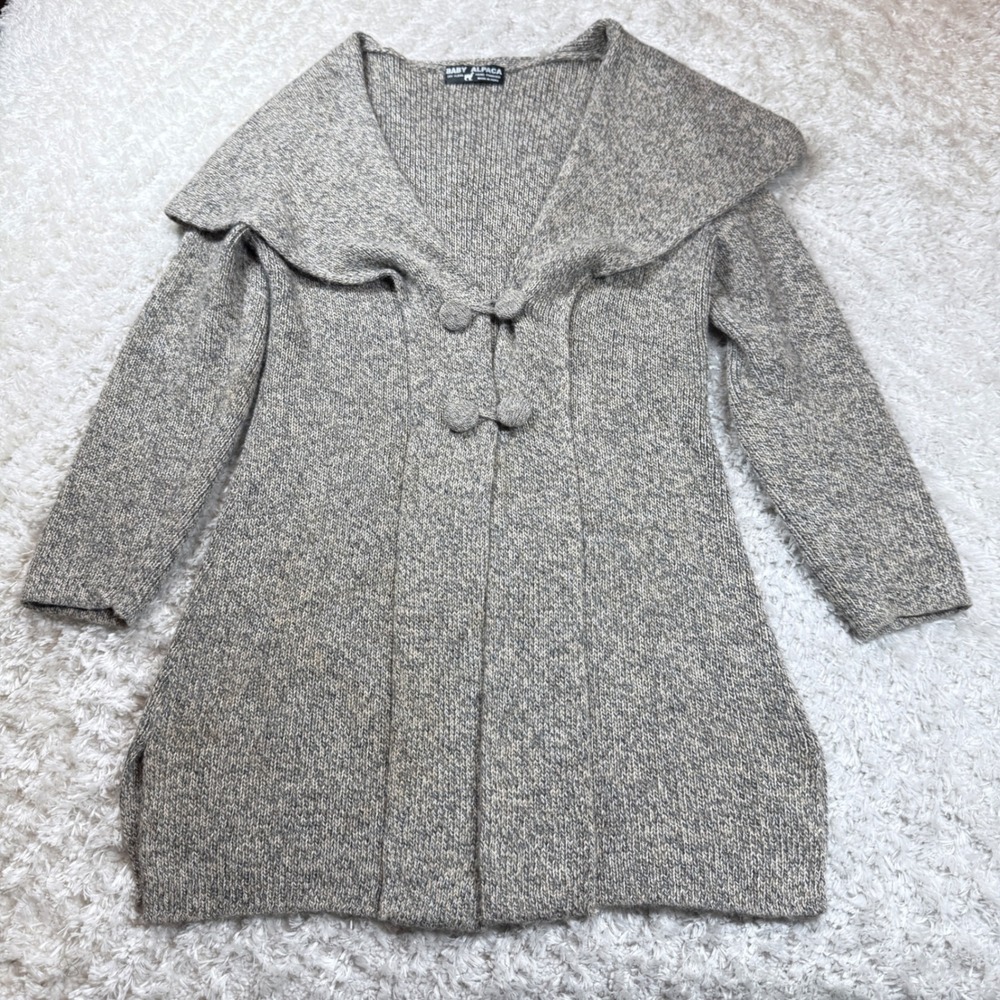 Baby Alpaca Knit Cardigan Sweater Shawl Collar Button Front Made in Peru